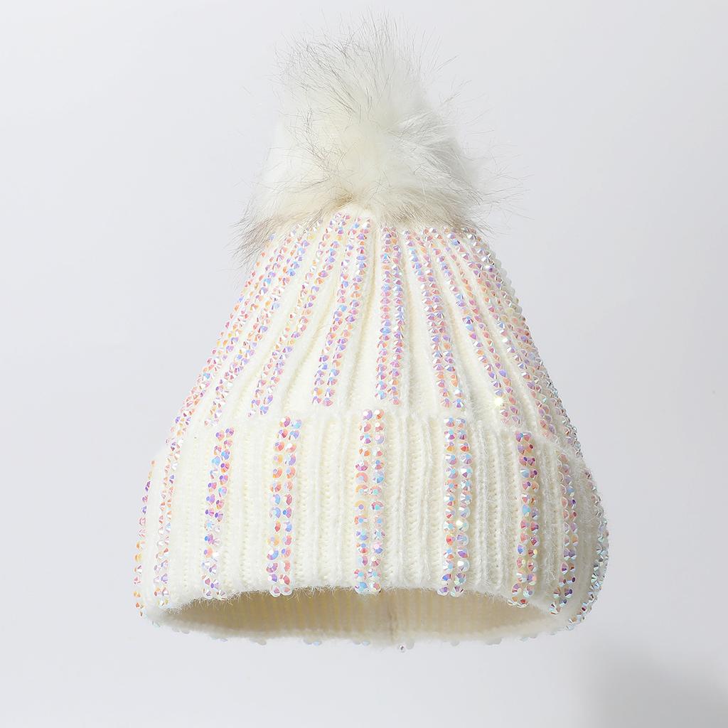 Solid Color Outdoor Cold Protection And Warm Hat, Knitted Hat, Thickened Pom-Pom Full Drill Sleeve Hat.