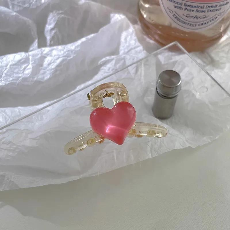 2Pcs Acrylic Pink Love Heart Small Hair Claw Women Girls Sweet Cute Hair Clips Lovely Kawaii Hairpin Hair Accessories