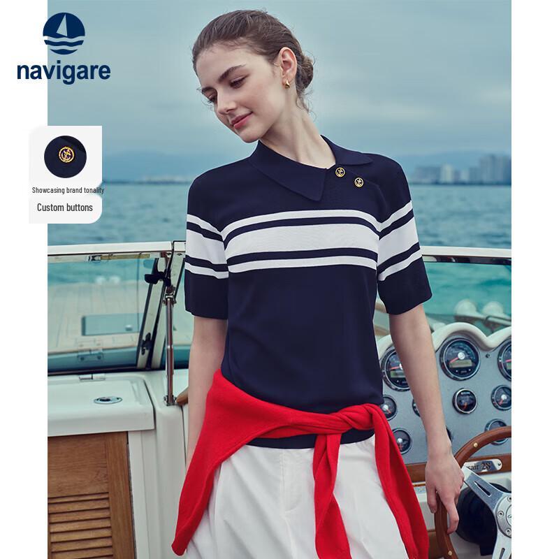 Navigare Women's Striped Knit Polo Shirt