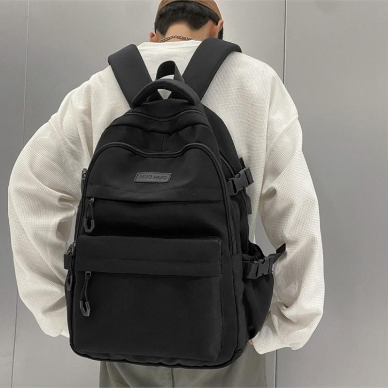 Large Capacity Solid Color Backpack for High School Students, Simple Black Travel Backpack for Middle School Students