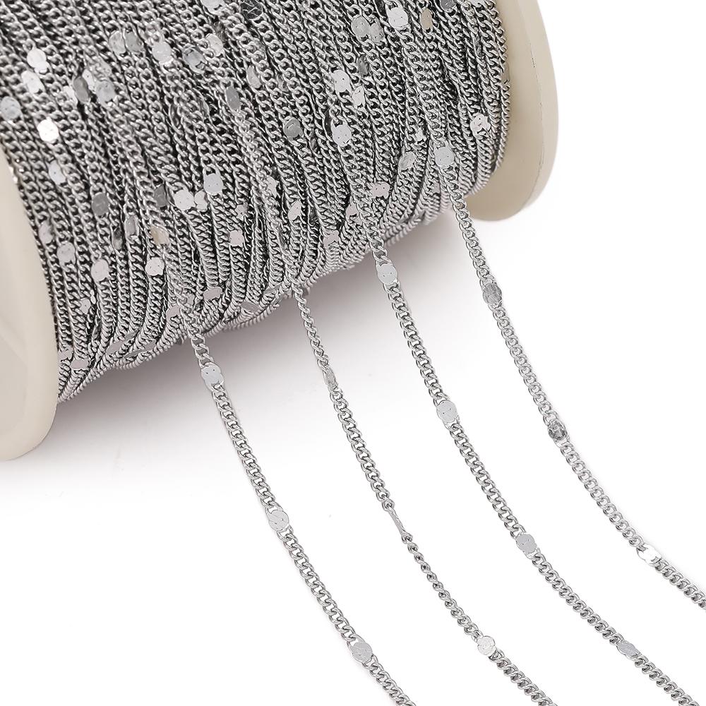 1m Stainless Steel Welding Chain Golden/Steel Flat Round Ring Chain for DIY Jewelry Bracelet Necklace Choker Making Accessories