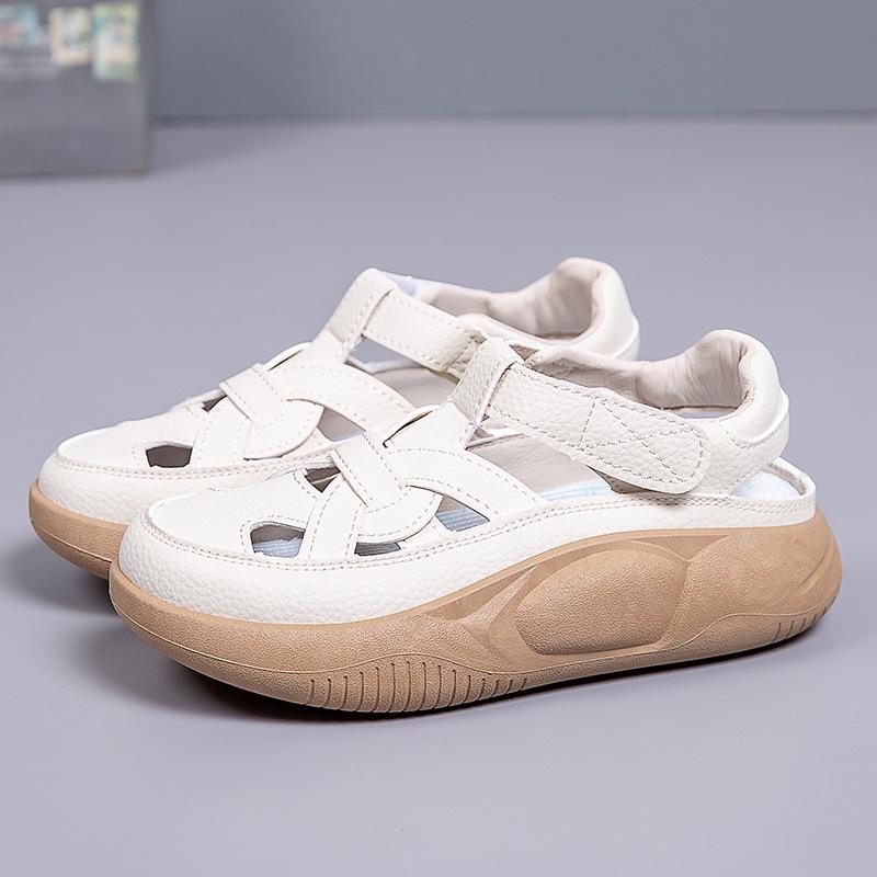 2025 Women's Thick-Soled Velcro Sandals – Breathable, Soft, Casual White Shoes