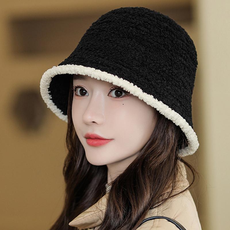 

Женская теплая и удобная повседневная шляпа-ведро с цветными блоками чёрный