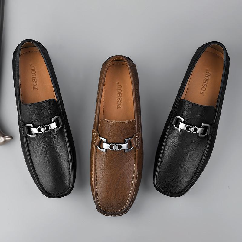 

Doudou shoes casual shoes men s shoes first layer cowhide foot cover round head hand scratch driving shoes men s one foot pedal leather shoes 47 чорний