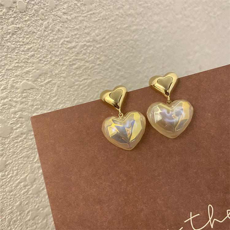 Gold Plated Pearl Heart Stud Earrings Shiny Rhinestone Earring Metal Elegant Fashion Romantic Female Couple Jewelry Wedding Gift