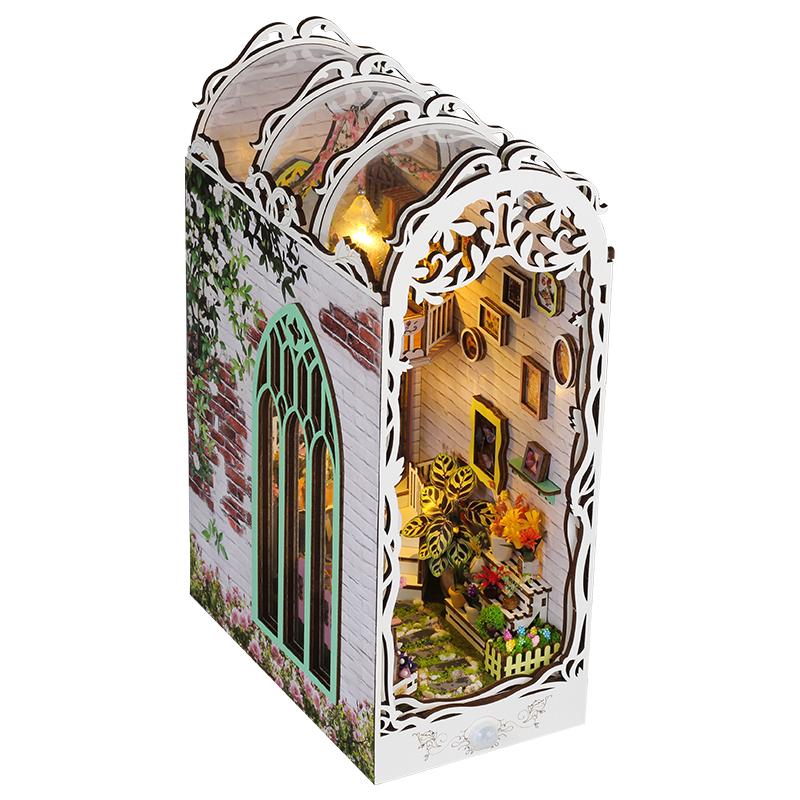 DIY Book Nook Kit Miniature DollHouse 3D Wooden Puzzle Home Decoration Bookshelf Bookend With LED Light Toy For Christmas Gifts