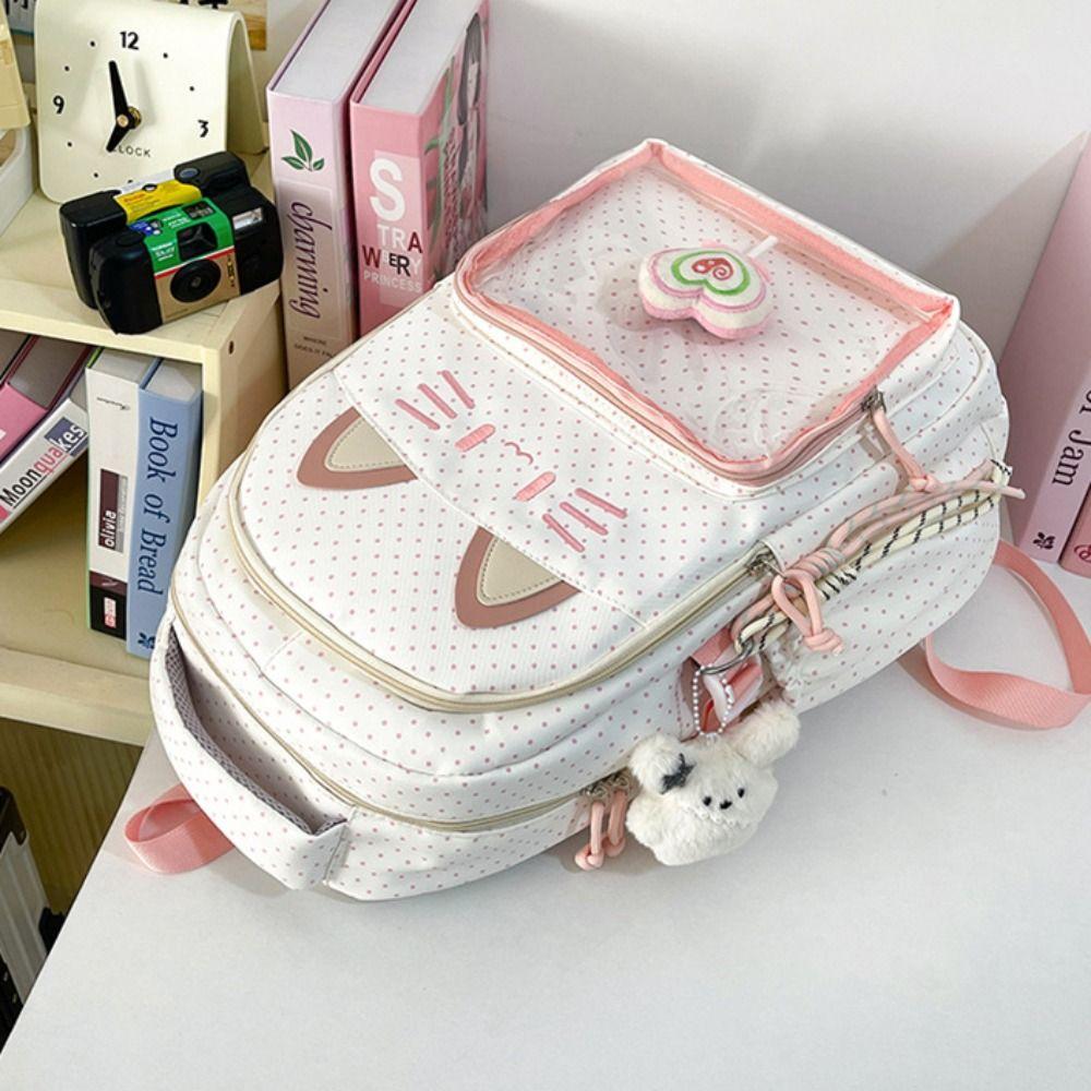 Preppy Style School Backpack Kitten Students School Bag Shoulder Bag Cartoon Cat Backpack  Outdoor