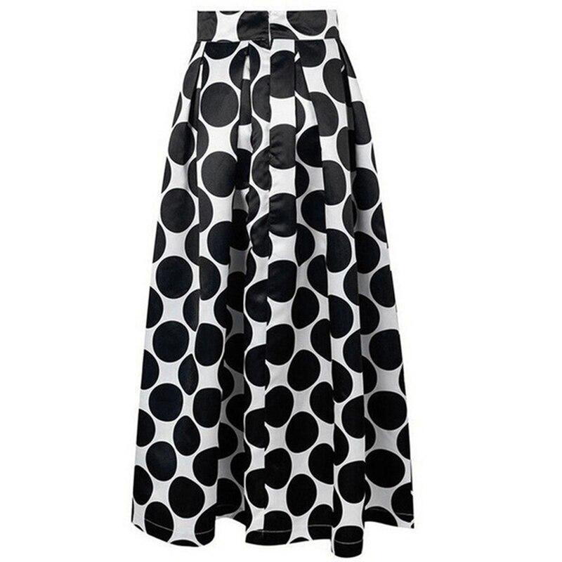 Women Polka Dot Print Casual Party Vintage Rockabilly High Waist Skirt Long Maxi Dress