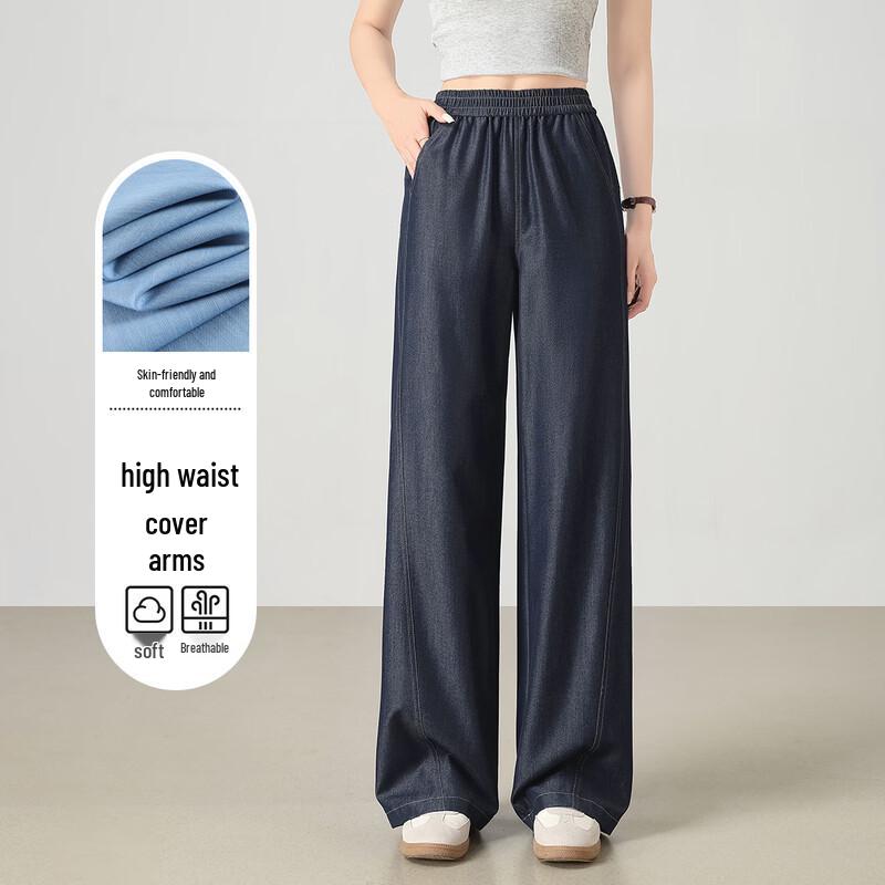 HSTYLE Women s Pear-Shaped Flattering High-Waist Straight Faux Denim Jeans M