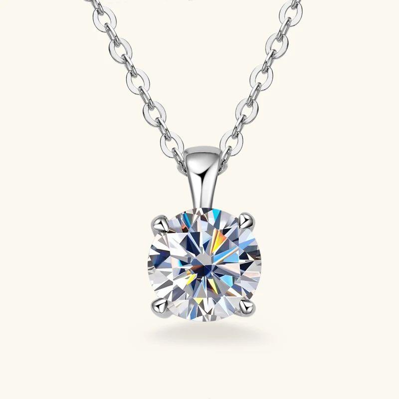

6.5mm 1.0 Carat D Moissanite Solitaire Drop Necklaces Gold Plated Pendant Real 925 Silver Chain Jewelry for Women