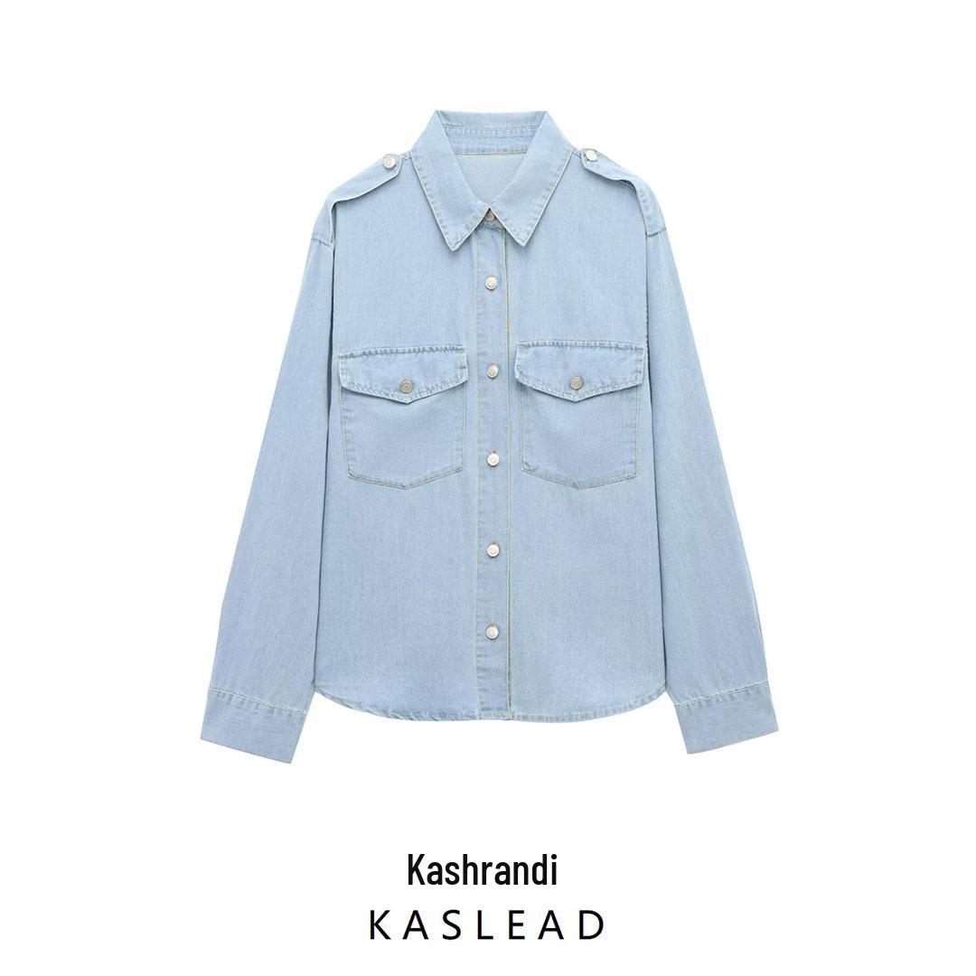 

Spring 2025 Women s European-American Fashion Strappy Denim Shirt S