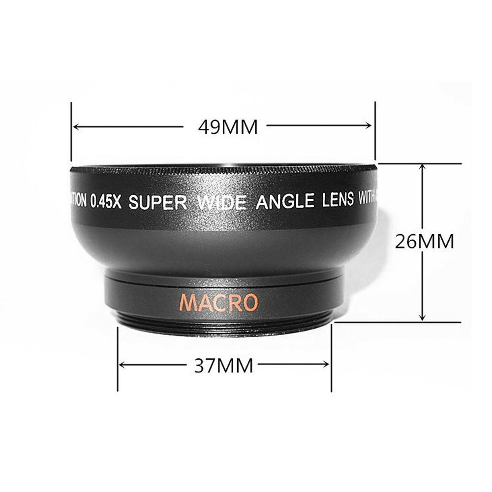 Univerzálny objektív pre fotoaparát mobilného telefónu 37mm závit Objektív pre smartfón 0.45X 49UV Makro a širokouhlý objektív