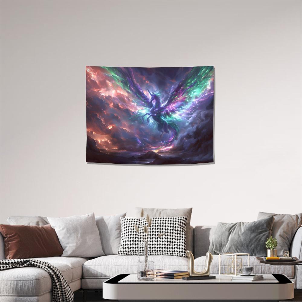 Cosmic Unicorn Tapestry 2D Digital Print Polyester Wall Hanging Living Room Bedroom Office Decor with Hooks