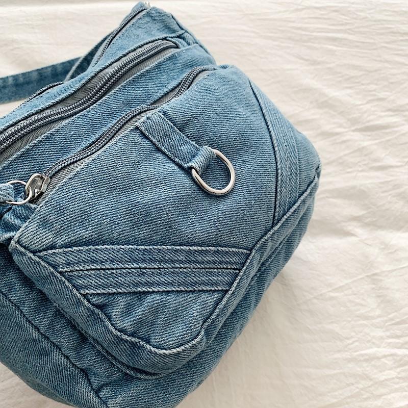 Women's Bag Vintage Denim Bag Travel Crossbody Bag Multi-Layer Shoulder Bag Underarm Bag