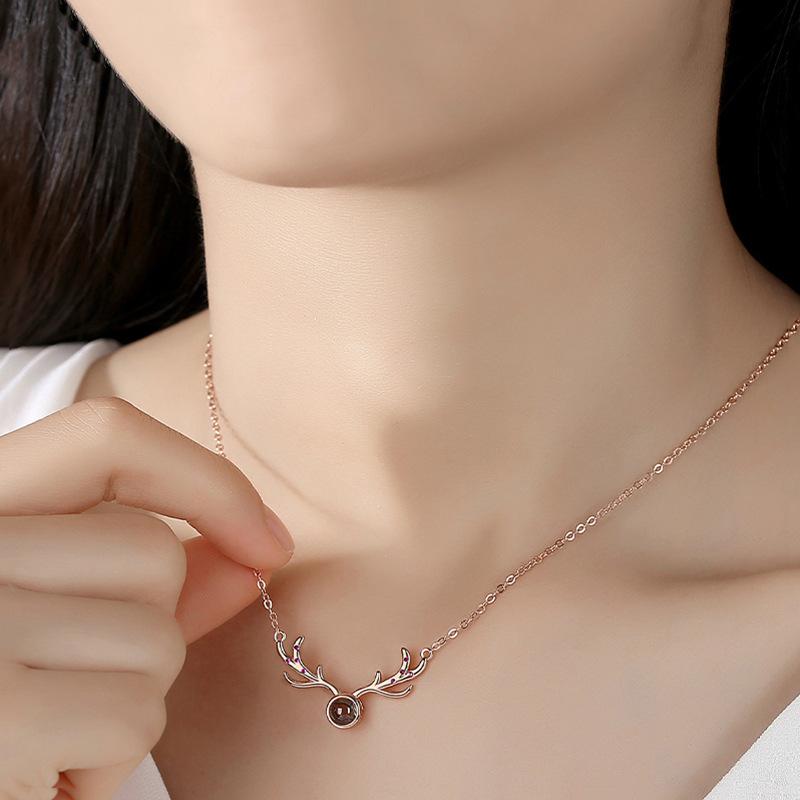 Yilu You Project Necklace for Women Japanese and Korean Simple Students Mori Department Little Elk Antler Pendant Collarbone Chain