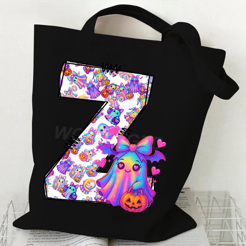 Halloween Alphabet Canvas Bag Going Out Portable Handbag Women's Large Capacity Casual Shoulder Crossbody Bag