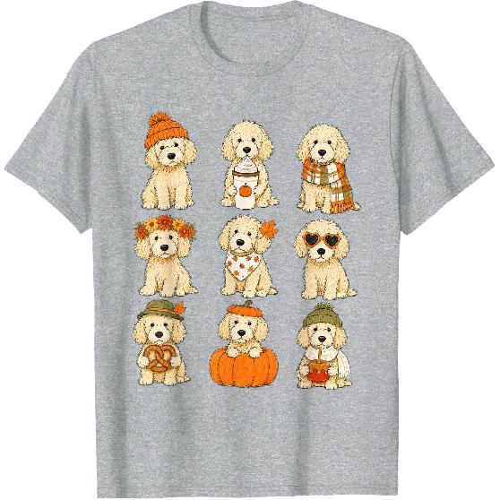 Cute Goldendoodle Fall Dogs Pumpkin Autumn T-Shirt