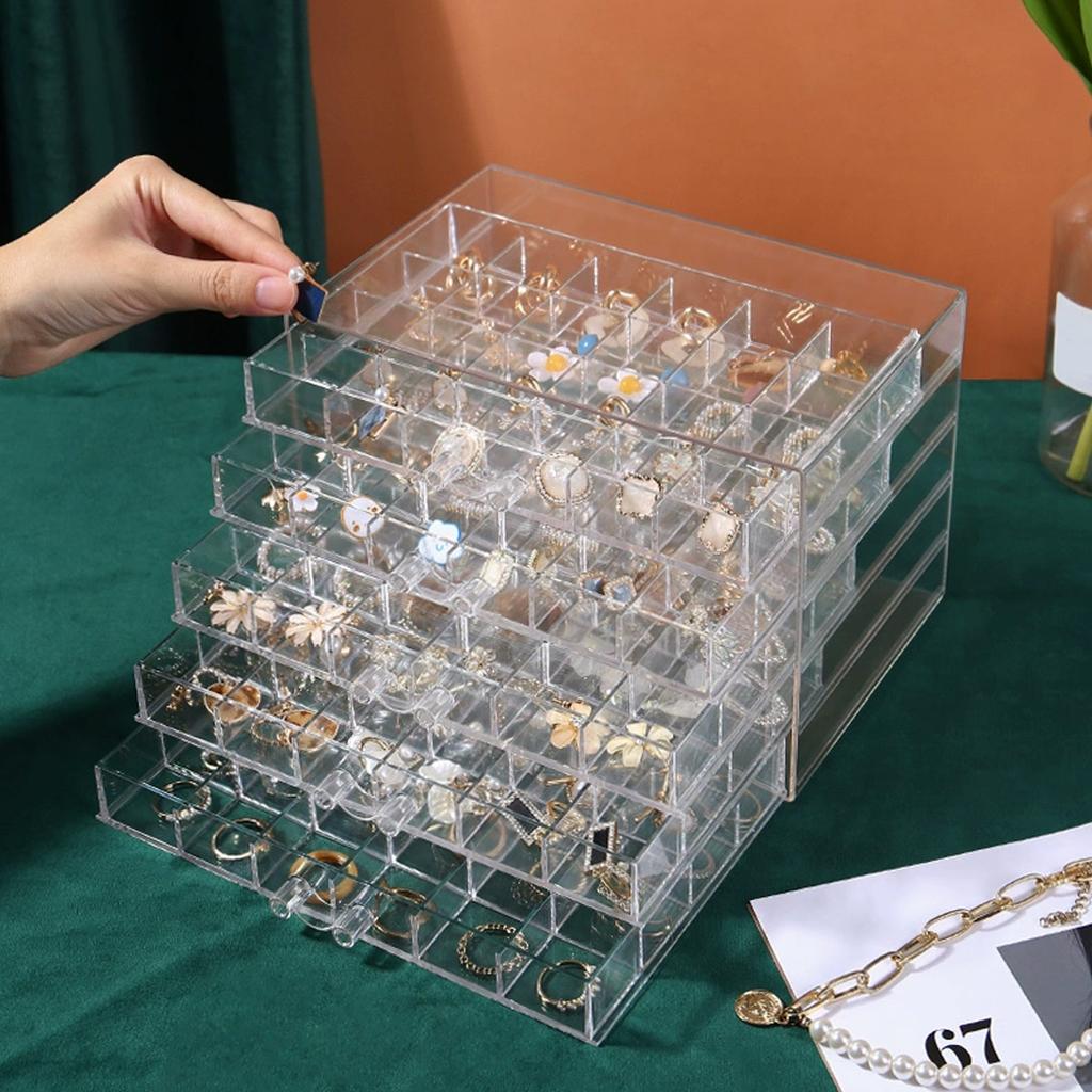 1pc Jewelry drawer storage box, transparent display box, earring, ring, necklace organizing container with compartments