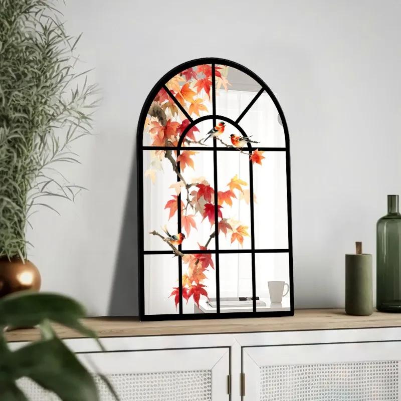 28x43cm Acrylic Arched Window Wall Mirror Wall Decorative Mirror Windowpane Arch Mirror for Bathroom Farmhouse Vanity Room Decor