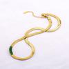 Popular Temperament Sweater Chain Boy Girl Stainless Steel Gold Green Zircon Necklaces for Daily