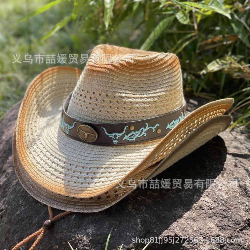 New jazz straw hat women's summer outdoor travel shading vacation Tibetan hat western cowboy hat men
