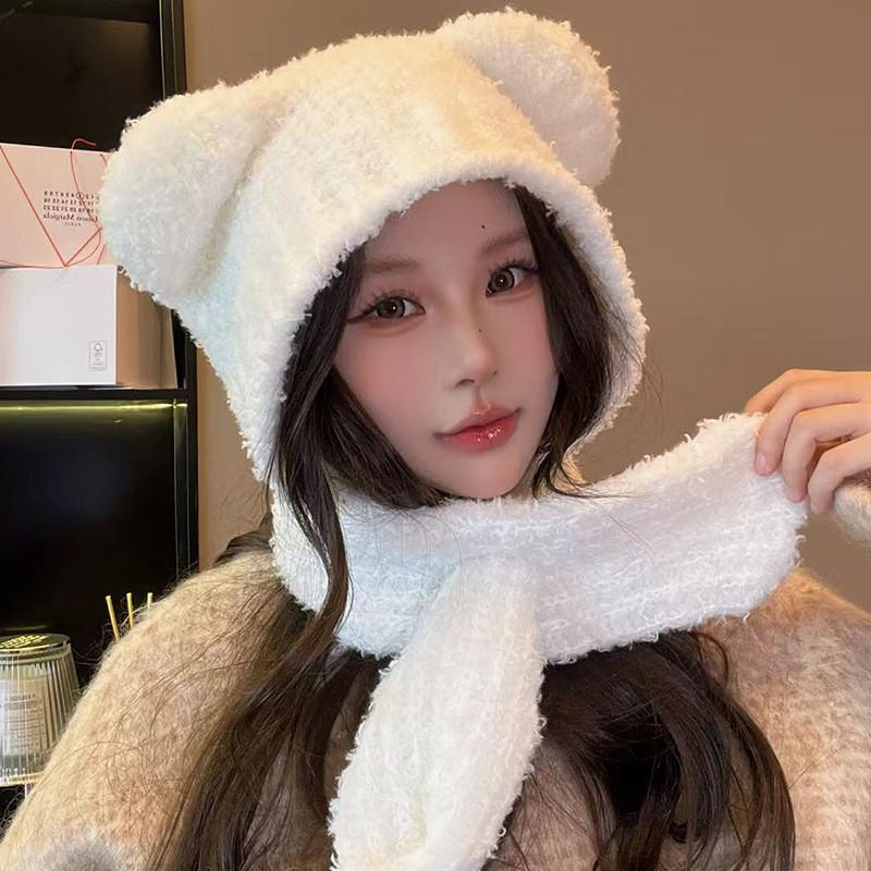 Bear Knit Winter Hat Neck Warmer Set For Women With Warmth And Windproof Protection