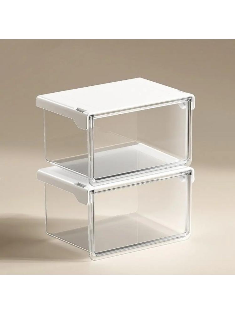 Plastic Drawer Style Storage Box Self Adhesive Large Capacity Makeup Storage Container Transparent Space Saving