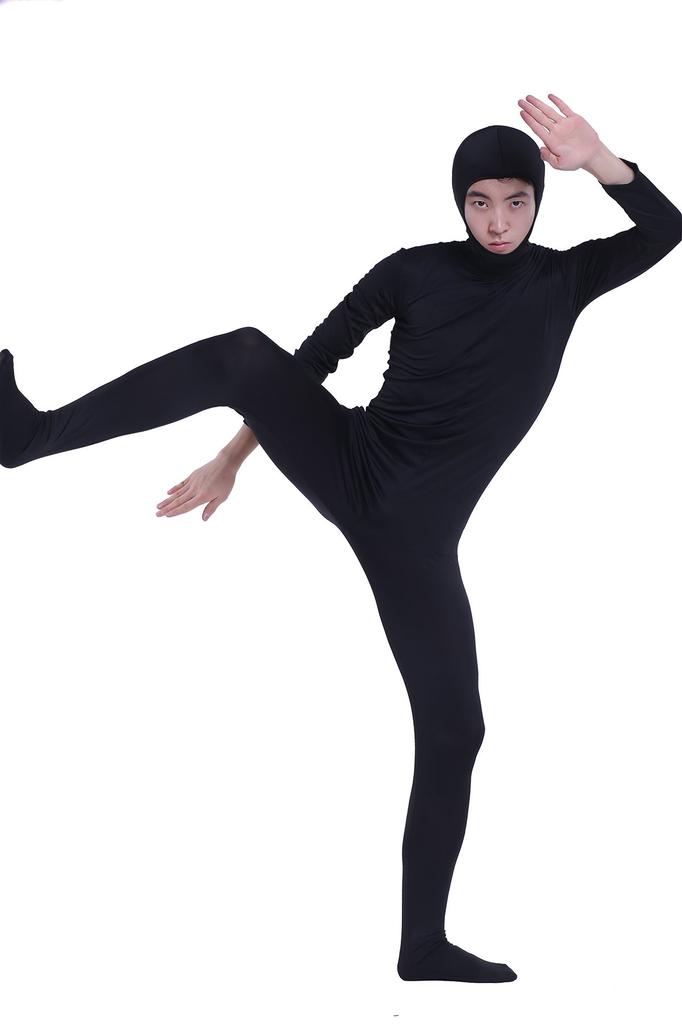 Black Full Body Zentai Costume with Open Face, Men's Size Medium (SS03-2H)