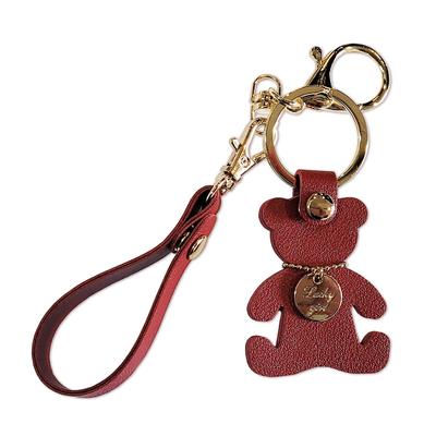 [byDream] Bären-Schlüsselanhänger, Bären-Taschenanhänger, Kunstleder, Handgemachter Schlüsselanhänger, Rückseite, Bären-Schlüsselring (Wein)