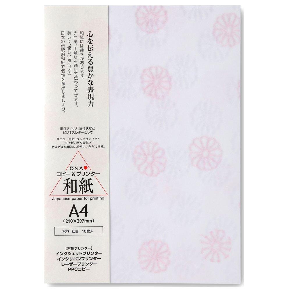Oonao Copy 10 Washi Celebration Red and 207000001 Paper, A4, Sheets, Paper, Flowers, White,