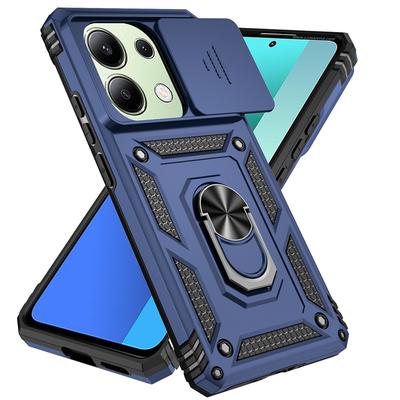 Pouzdro pro Xiaomi Redmi Note 13 Pro 4G s výsuvným krytem, ​​chráničem objektivu fotoaparátu, pancéřovým krytem vojenské třídy s kroužkem pro Redmi Note 13 Note 13Pro 4G