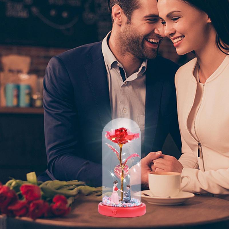 Preserved Flowers In Glass Dome Musical Artificial Flower Light LED Light String Romantic Eternal Floral Lamp For Women Mom