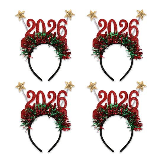 4ks Čelenka s ozdobou vločky, třpytivé číslo 2026, vlasová obruč, brýle, slavnostní vánoční párty doplněk