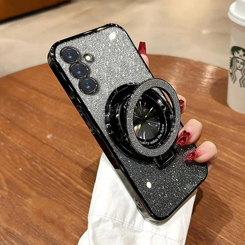 Glitter Bracket Stand Case for Samsung Galaxy S26 S25 FE S24 Ultra S23 Plus A57 A37 A17 A56 A36 A26 Gradient Cover