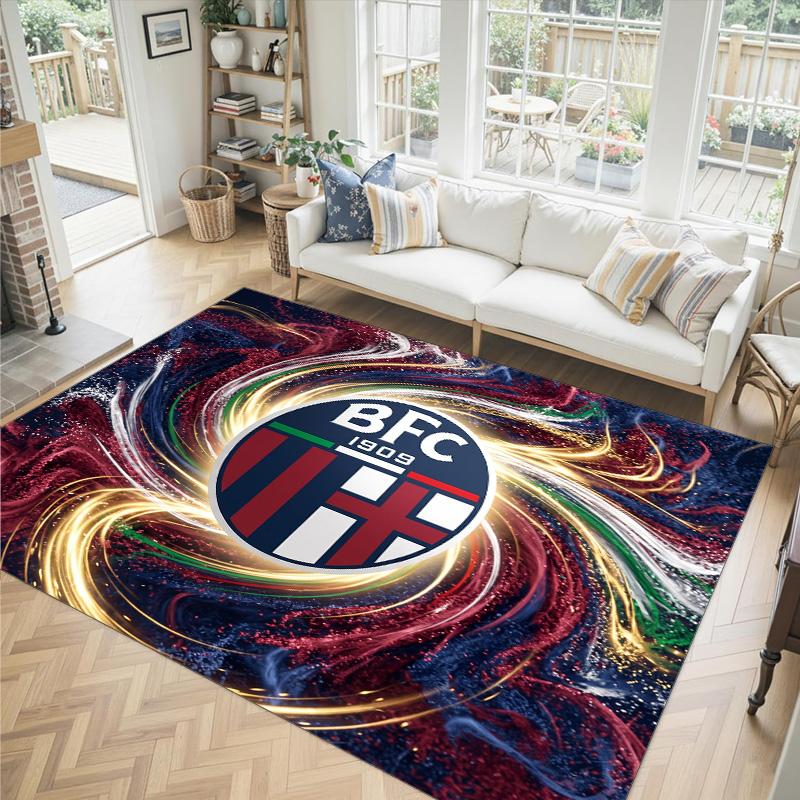 Bologna FC Design Crystal Velvet Carpet Cozy Non?Slip Printed Rug For Bedroom Living Room Entrance