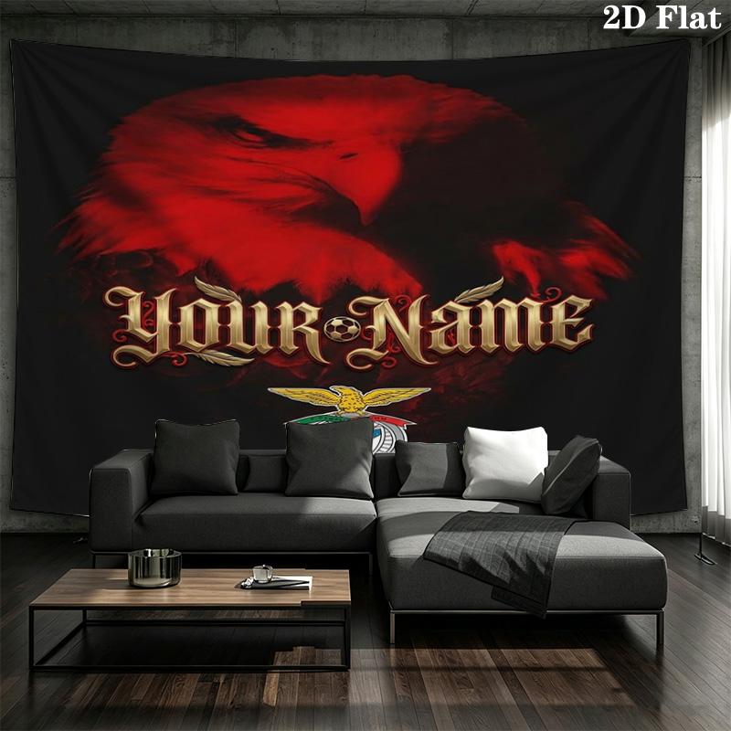 Benfica Crest Custom Name Wall Tapestry Aesthetic Wall Hanging Printed Fabric Blanket Decorative Tapestries For Bedroom Living Room Home Decor
