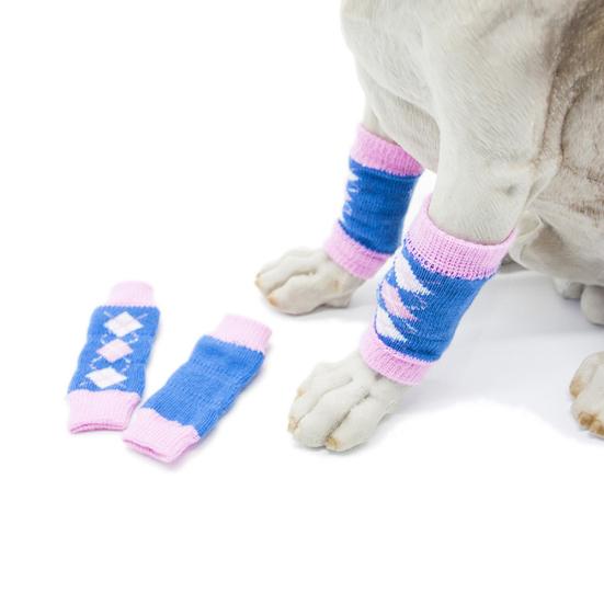 4Pcs/Set Winter Pet Dog Leg Socks Zebra Leopard Dots Print Non-slip Leg Warmers