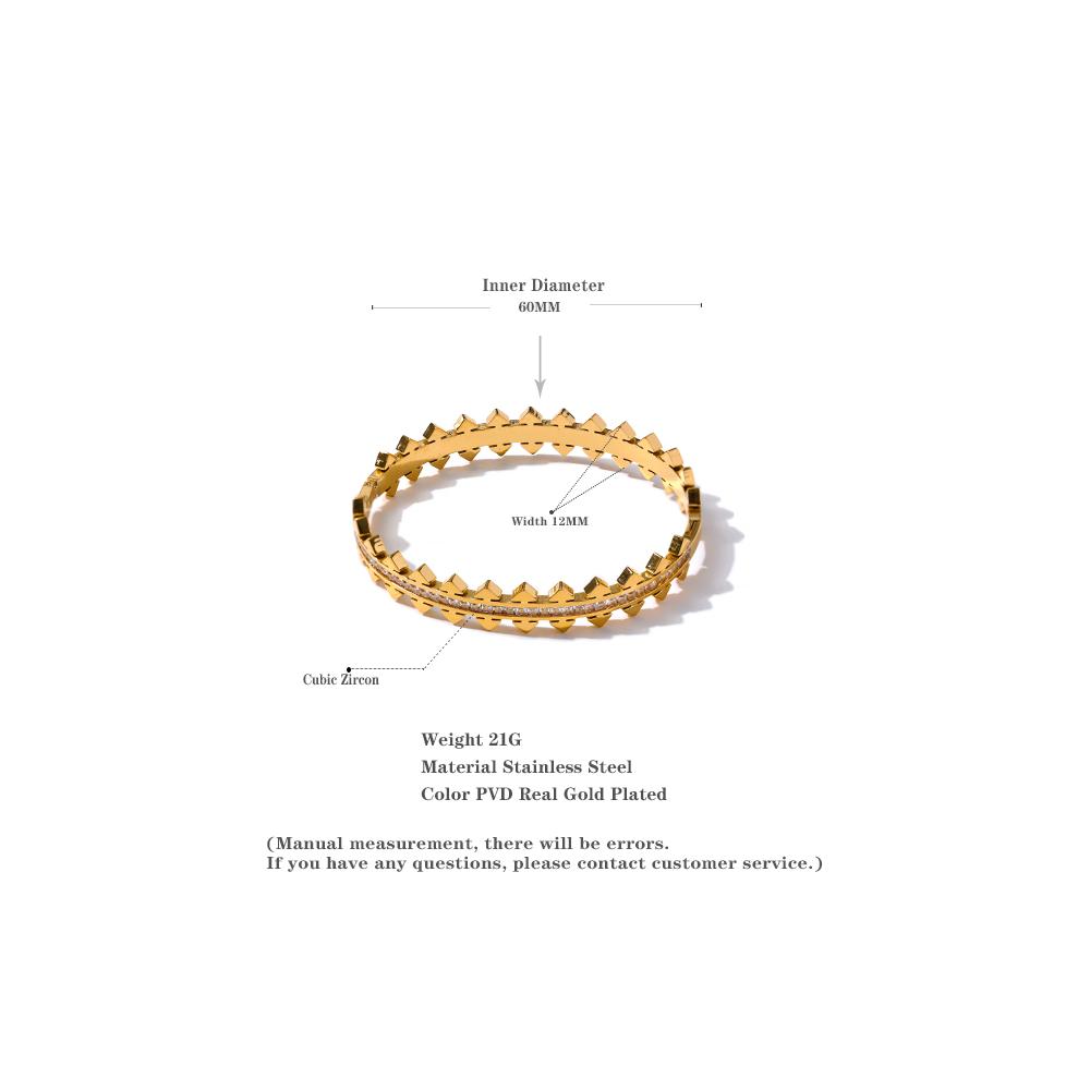 Yhpup New Unique Cubic Zirconia Geometric 18k Gold Color Stainless Steel Bracelet Bangle Waterproof Statement Jewelry Women Gift