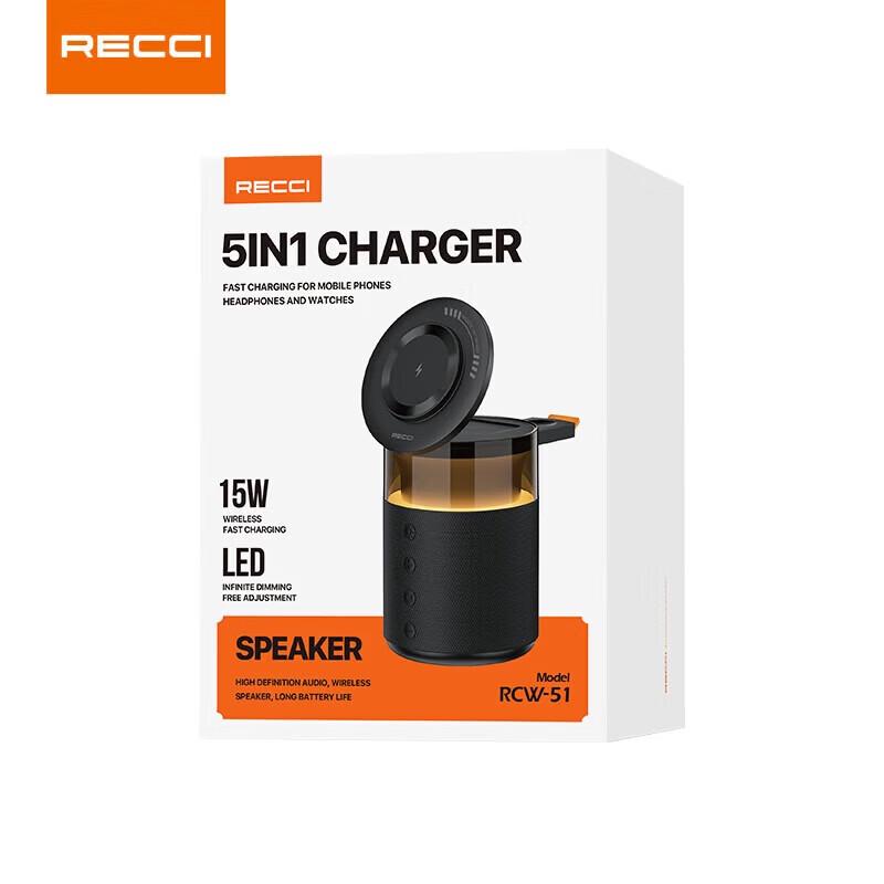 Recci RCW-51 5-in-1 Wireless Charging Bluetooth Speaker CN Plug (adapter Included)