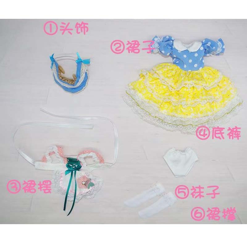 1/6 BJD Doll Clothes Sweet Dress Blue Yellow Lace Princess Outfit 30cm Doll for Girl DIY Dress Up Toys Doll Clothes Accessories