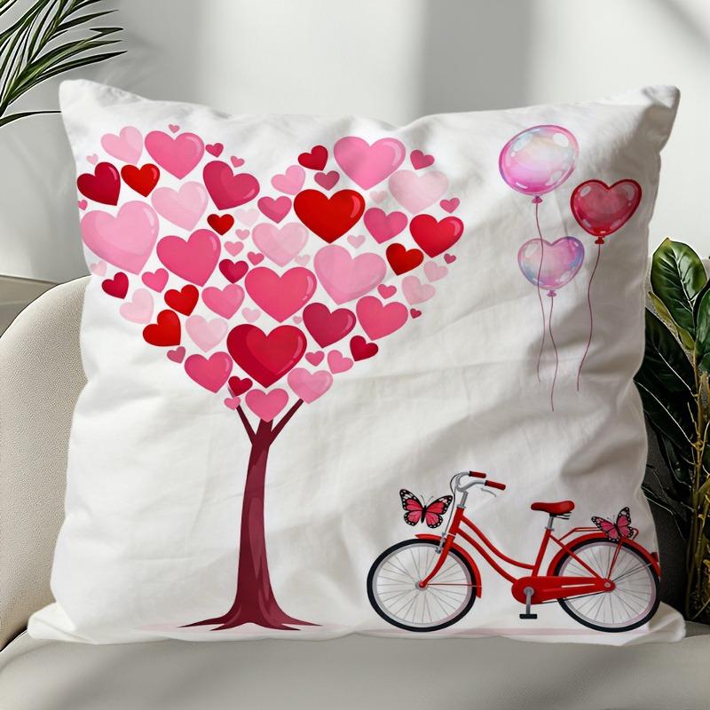 

1Pcs Valentine s Day pillow cover, love tree red car style pillow cover on white background 40x40cm/16x16inch