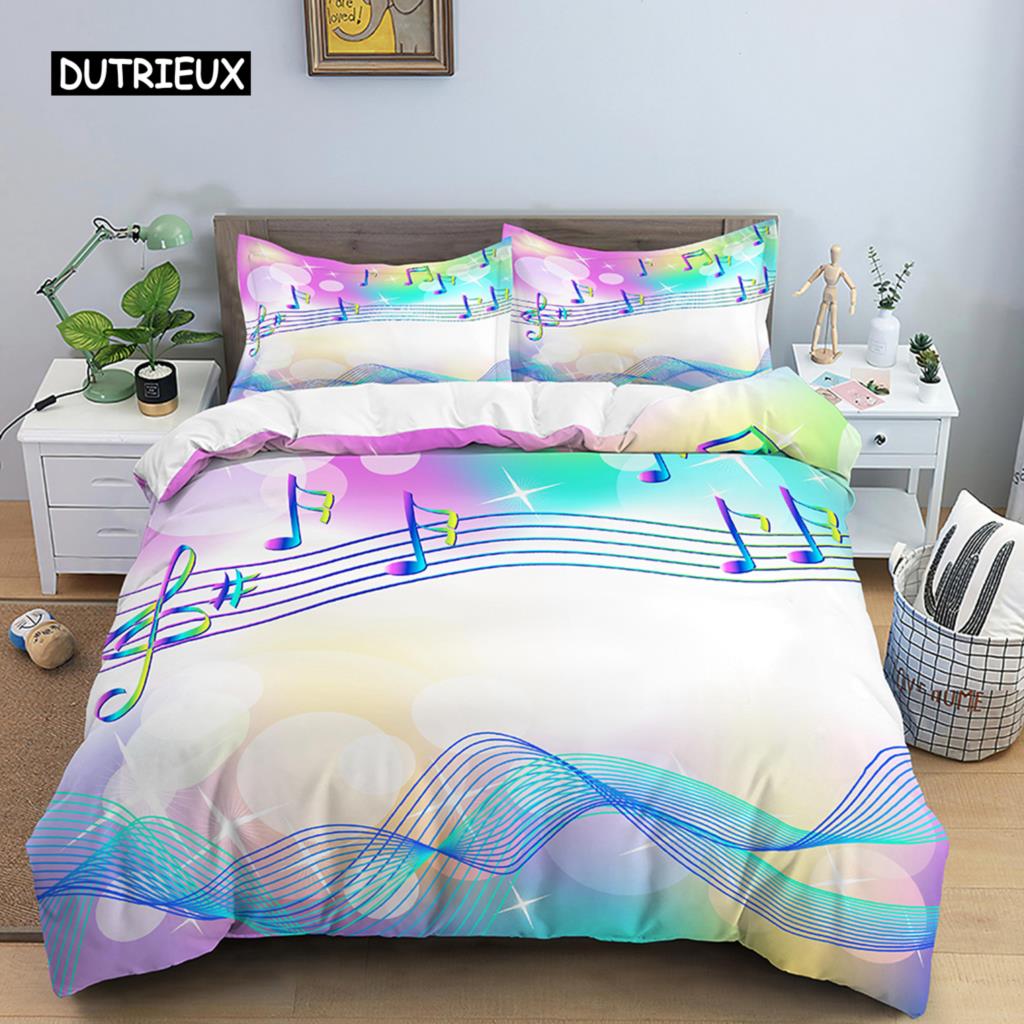 Povlečení s potiskem not Psychedelická sada povlaku na přikrývku Polyesterový povlak na přikrývku EU Dvojitá Velikost King Dospělí Děti Ložnicové doplňky