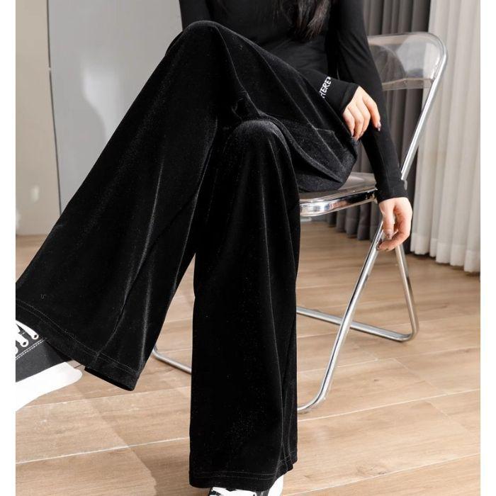 

2025 Autumn Gold Velvet High-Waisted Wide-Leg Pants for Petite Women 3XL