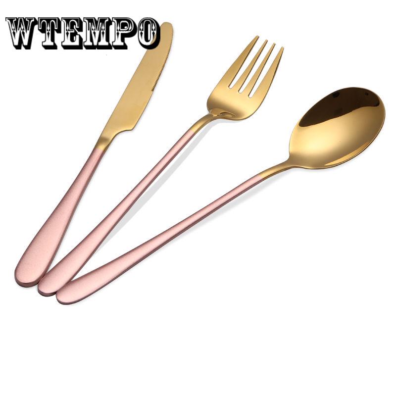 Knife 3pcs/set Stainless Steel Gold Plated Dinnerware Knife Fork Spoon Kit
