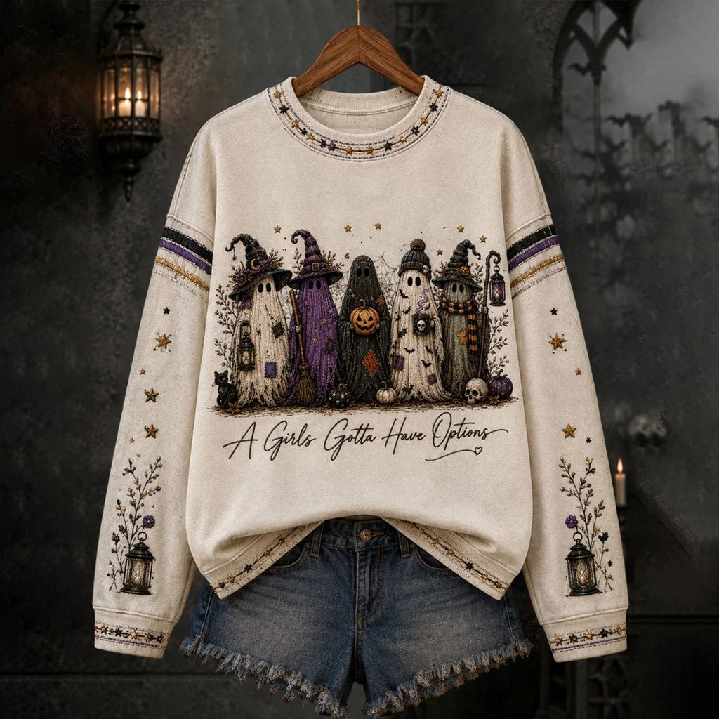 Women's Halloween Print Pullover Neck Long Sleeve Top