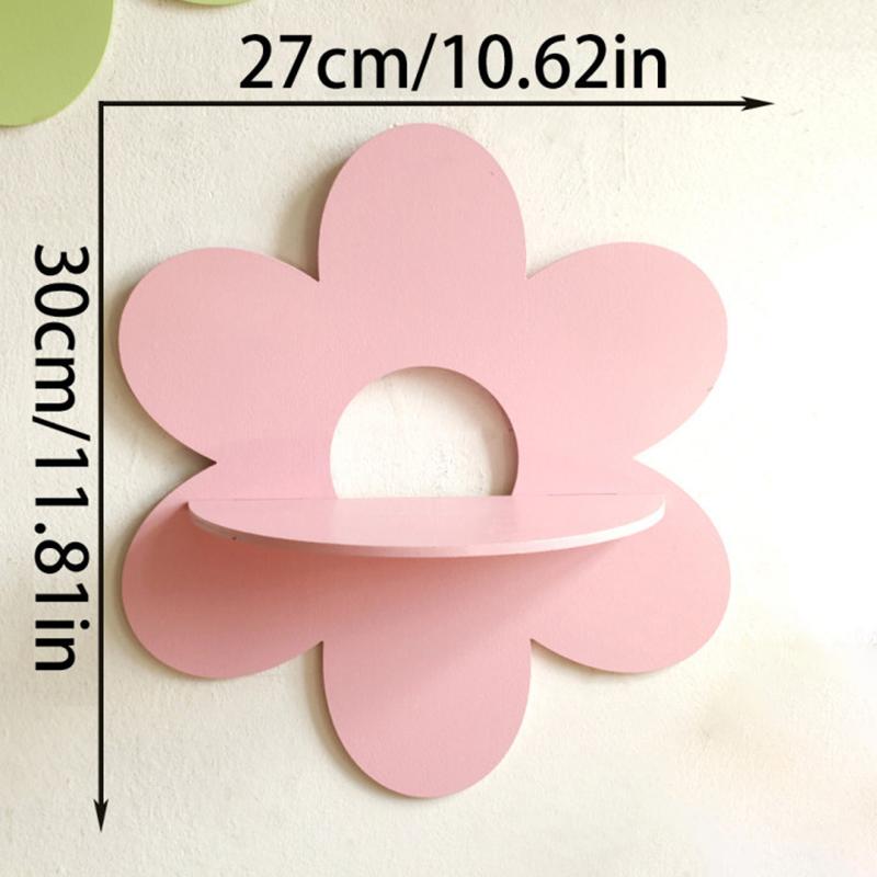 Flower Shape Wall Storage Holder Wooden Wall Art Wall Decoration Floating Plant Shelf For Bathroom Living Room Gift