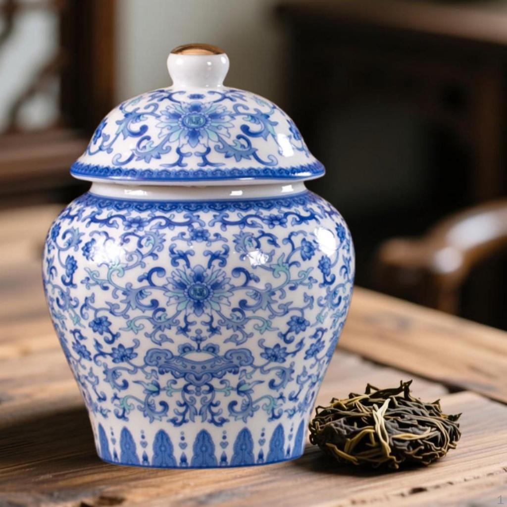 Chinese Porcelain Flowers Tea Canister Ginger Jar 250ml Storage Decorative Vase for Bedroom