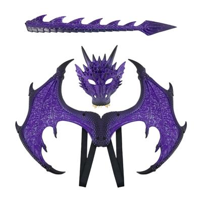 Drakvingemask och svansset Dinosaurie Cosplay Set för Barn Flickor Pojkar Halloween Drakdräkter för Temafest Dekor
