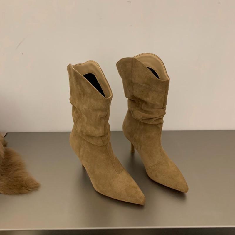 

Мода 2025Женские ботинки до середины икры Осень Однотонные Полусапоги Модная готическая обувь Y2k Удобные и элегантные Распродажа Ботинок 35