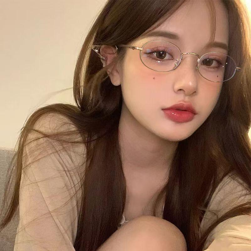 Vintage Elliptical Frame Myopic Glasses Y2K Women Vintage Retro Stylish Small Oval Shape Myopic Eyewear Anti-Blue Color Light Eyeglasses 0 To-4.0